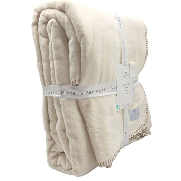 Docofil White Queen Size Cream Luxuriously Cotton Soft Blanket Made In Portugal - Picture 4 of 12